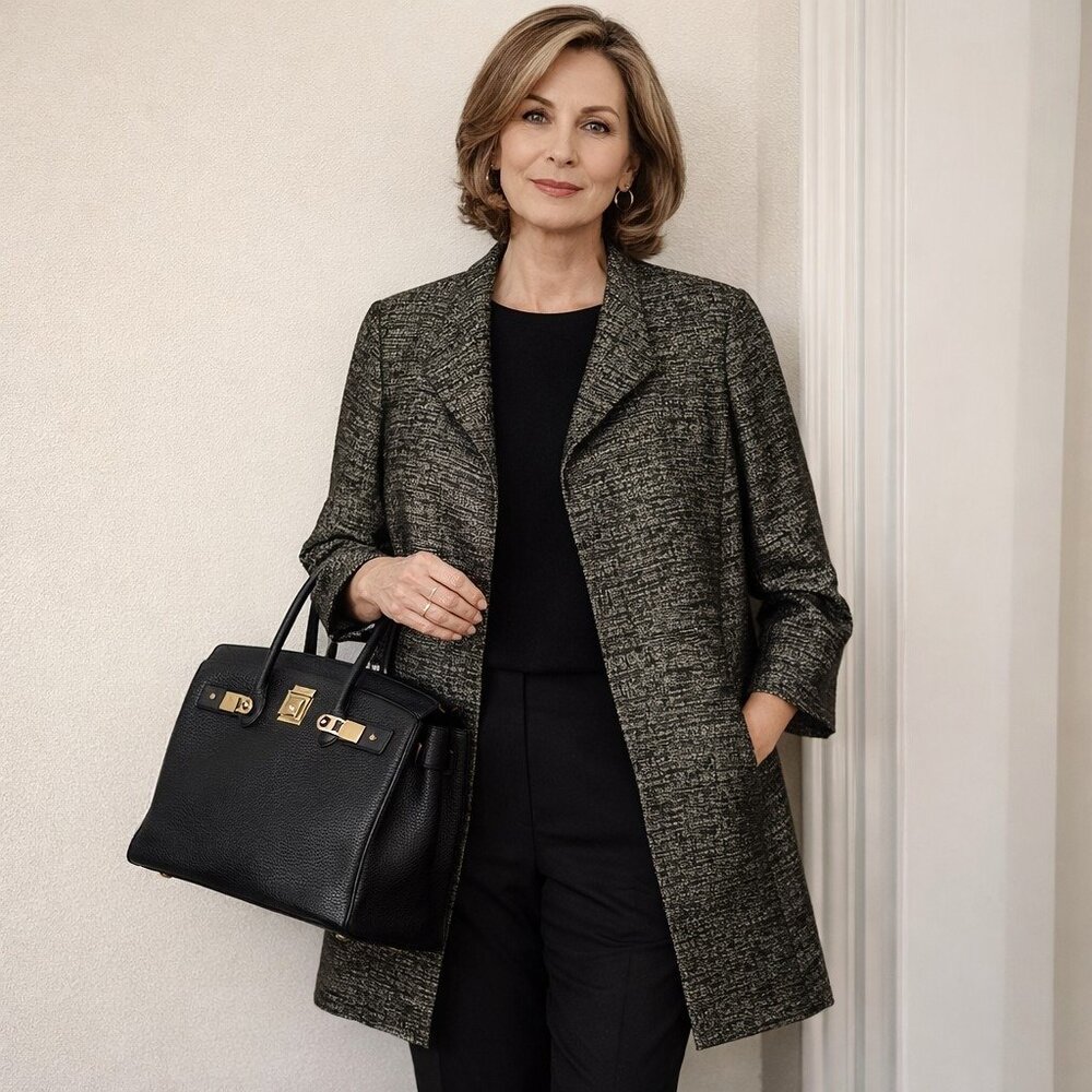 Eileen Fisher Womens Silver And Black Textured Open Blazer 3/4 Sleeves Size M